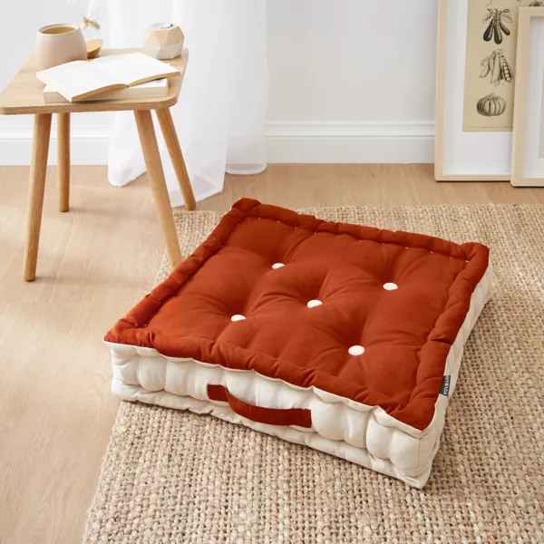 Coussin de sol carré coton (50 x 50 cm) Pixel Bicolore Terracotta / beige