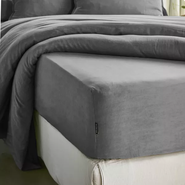 Hoeslaken gewassen TENCEL™ Lyocell (160 x 200 cm) Olivia Granietgrijs
