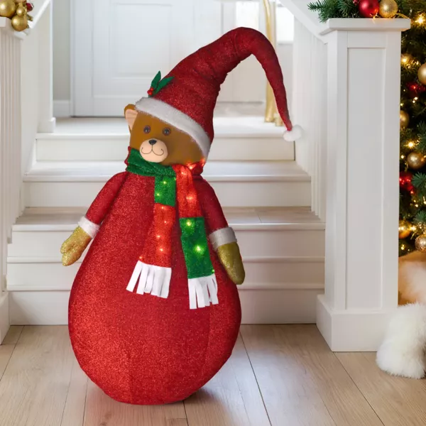 Ours lumineux à piles (H120 cm) Pliable Rouge pailleté