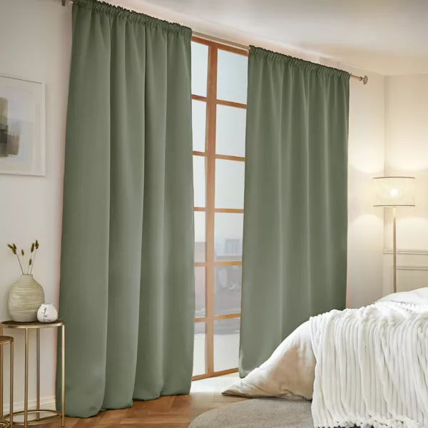 Rideau obscurcissant thermique galon fronceur (140 x 240 cm) Calore Vert kaki