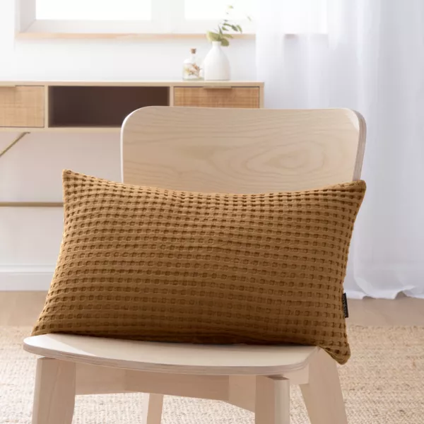 Rechteckiger Kissenbezug Baumwolle Wabenoptik (30 x 50 cm) Maya Camel