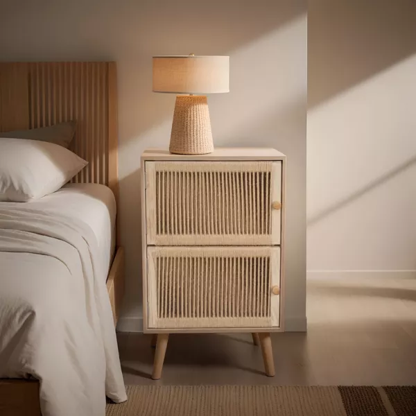 Sidebord i træ og hampereb (H65 cm) Double Manille Beige