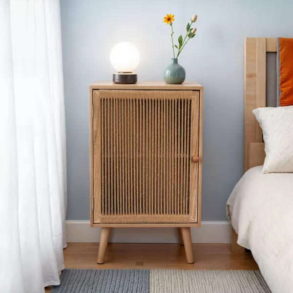 Sidebord i træ og hampereb (H65 cm) Manille Beige