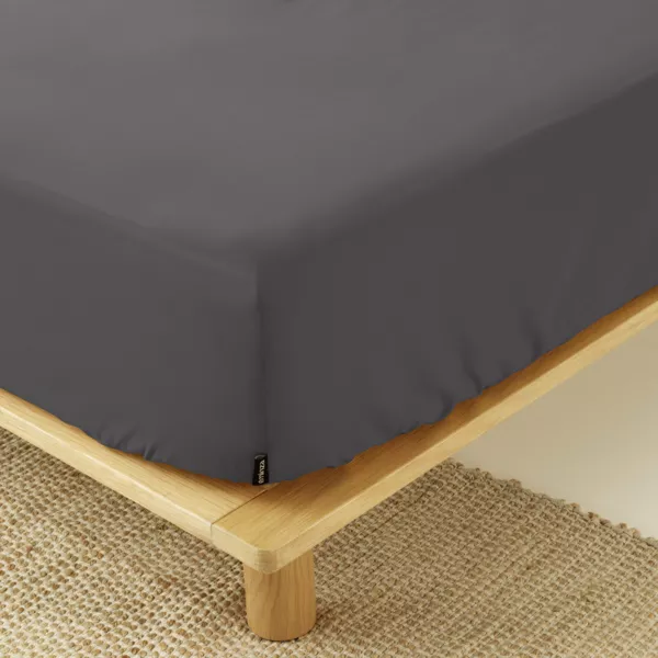 Sábana bajera en percal de algodón (180 cm) Cali Gris antracita