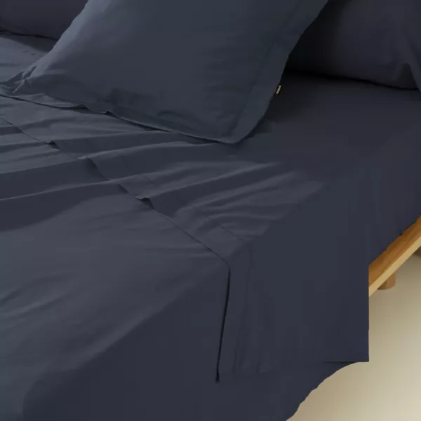 Drap plat percale de coton (270 x 300 cm) Cali Bleu marine