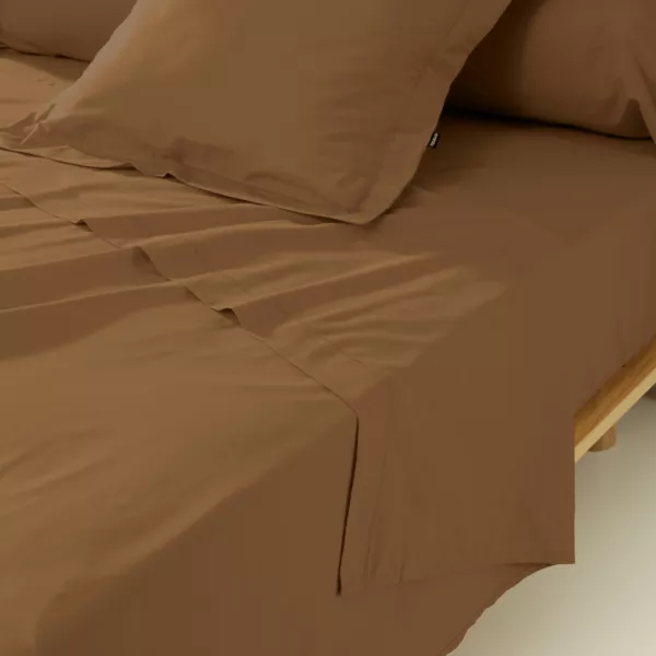 Drap plat percale de coton (240 x 300 cm) Cali Cappuccino