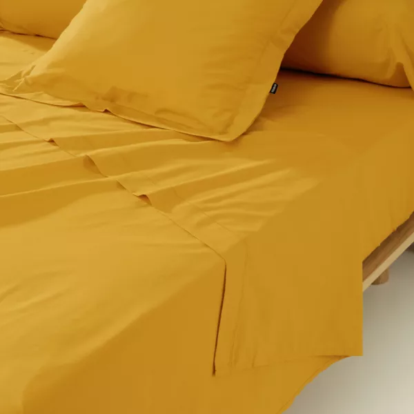 Drap plat percale de coton (180 x 290 cm) Cali Jaune moutarde