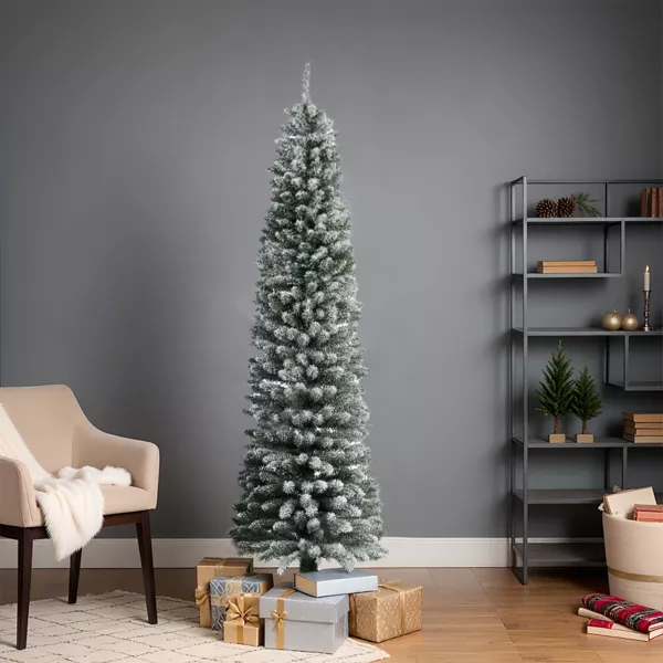 Kunstkerstboom Narrow H180 cm besneeuwd groen
