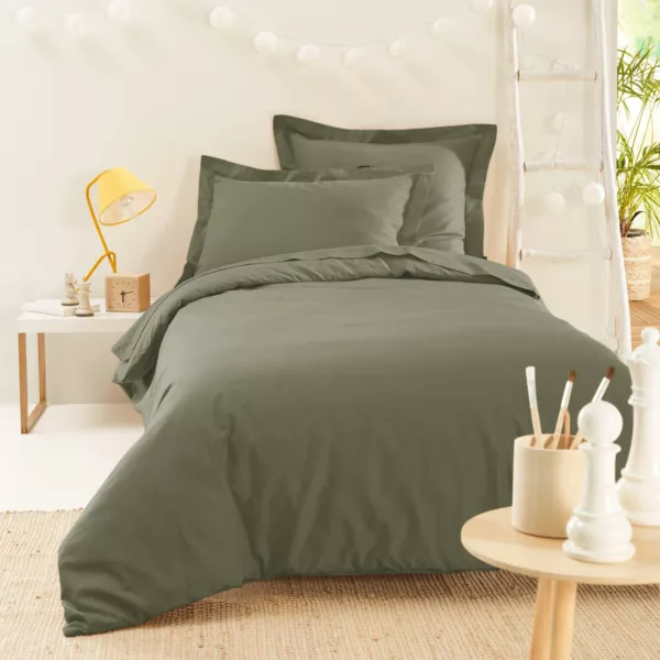 Housse de couette percale de coton (140 x 200 cm) Cali Vert romarin