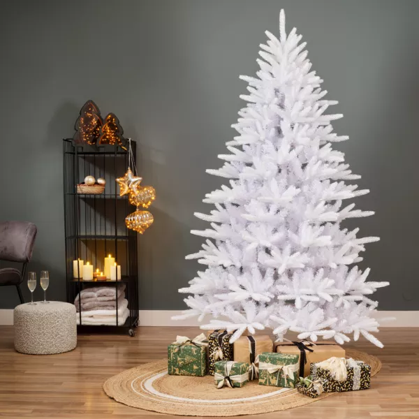 Árbol artificial de Navidad Altura 240 cm Odense Blanco iridiscente y con purpurina
