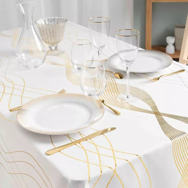 Nappe de Noël rectangulaire (150 x 240 cm) Elona métallisé Blanc