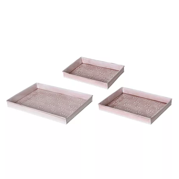 Lot de 3 plateaux décoratifs (34 x 24 cm) Fleurs d'Ésmée Rose pâle