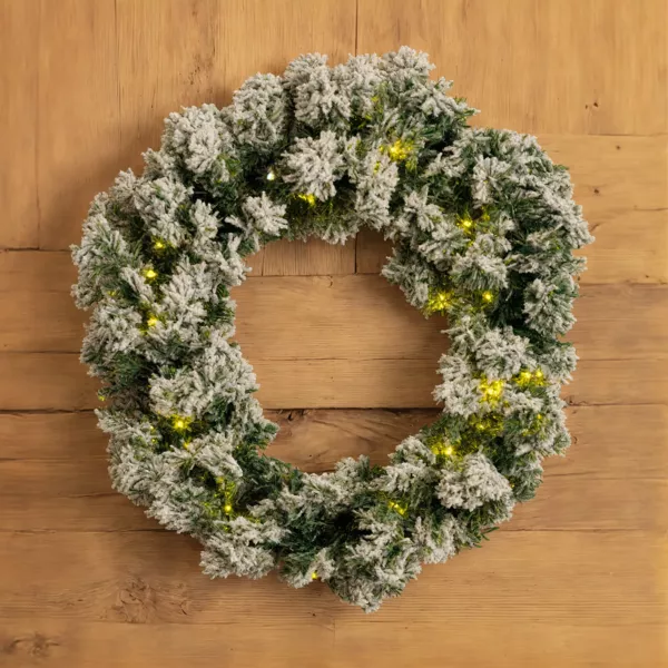 Couronne de Noël lumineuse (D40 cm) Royal Vert enneigé et blanc chaud