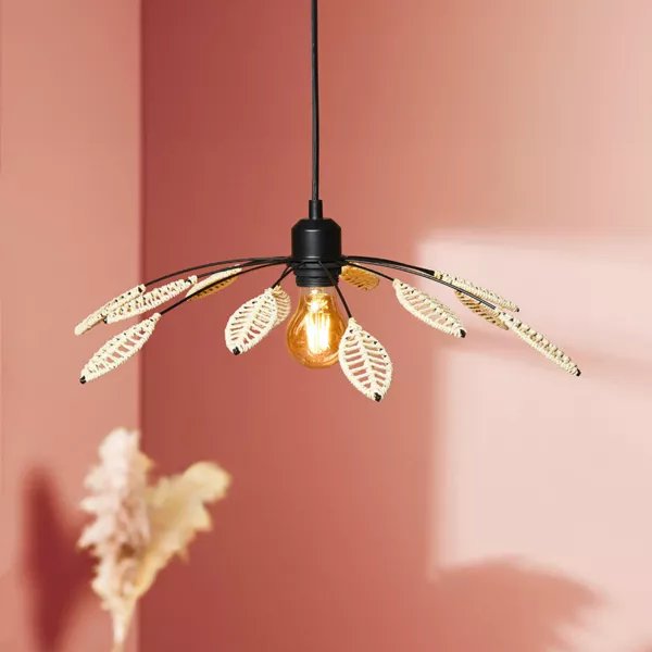 Suspension métal et pétales (D50 cm) Til Noir et beige