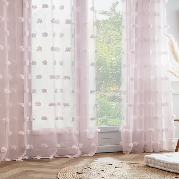 Vitrage met ringen en pompons (180 x 240 cm) Suzie Roze