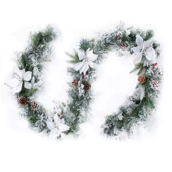 Guirlande de sapin (200 cm) Poinsettia luxe Blanc