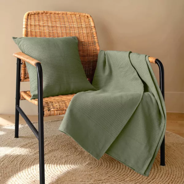 Couvre-lit coton tissé (180 x 220 cm) Léa Vert romarin