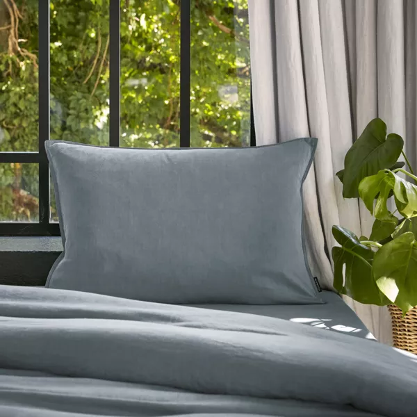 Taie d'oreiller rectangulaire lyocell Tencel™ lavé (50 x 80 cm) Olivia Bleu stone