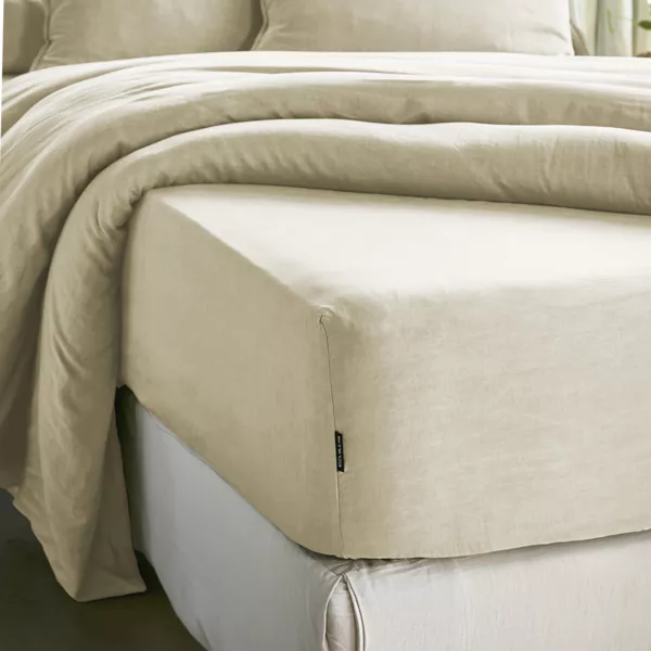 Hoeslaken gewassen TENCEL™ Lyocell (90 x 190 cm) Olivia Beige pampa