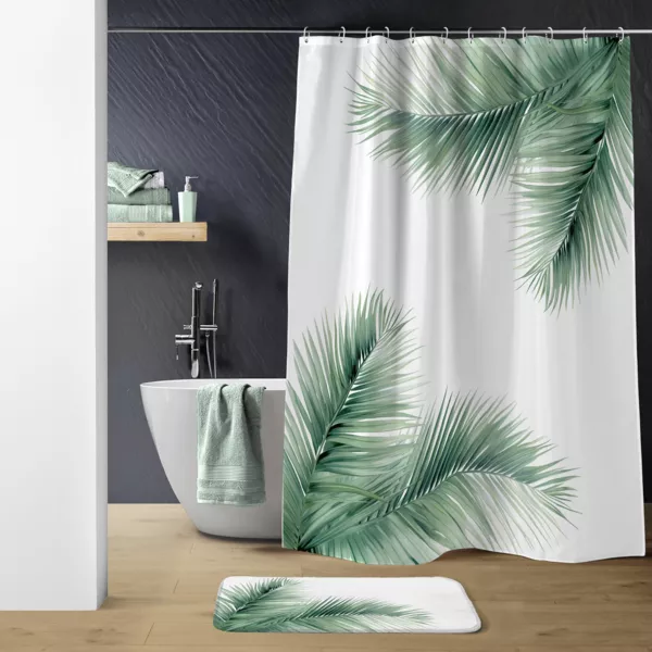 Rideau de douche à anneaux (180 x 200 cm) Havane Vert