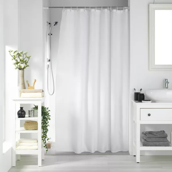 Rideau de douche effet tissé à anneaux (180 x 200 cm) Quartz Blanc
