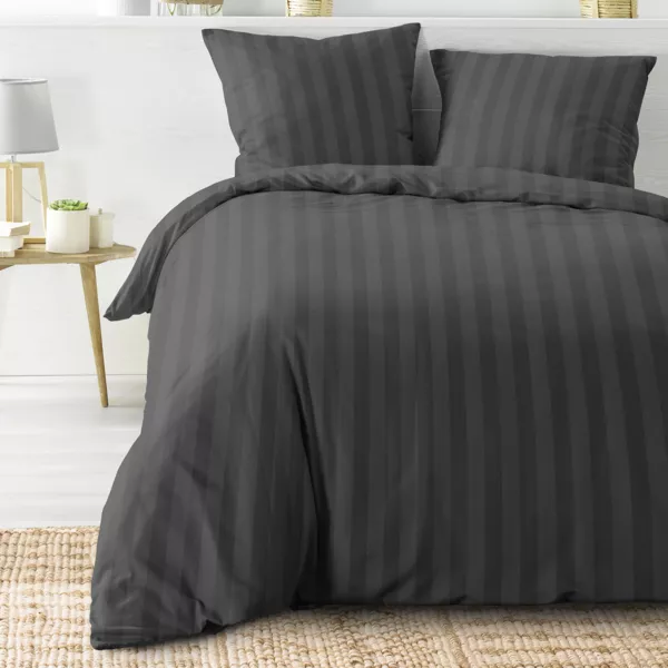 Housse de couette et deux taies microfibre (240 x 220 cm) Cleo Gris anthracite