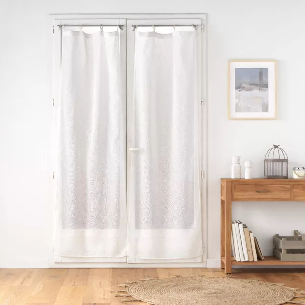 Par de visillos tejidos con ojales de madera (70 x 200 cm) Minalisa Blanco