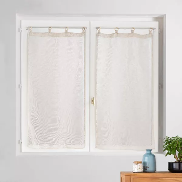 Par de visillos tejidos con ojales de madera (60 x 160 cm) Minalisa Beige