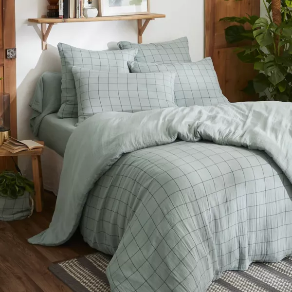 Copripiumino garza di cotone (240 x 220 cm) Gaïa Match Verde eucalipto