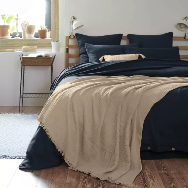 Katoenen geruite deken (180 x 220 cm) Gaïa Beige