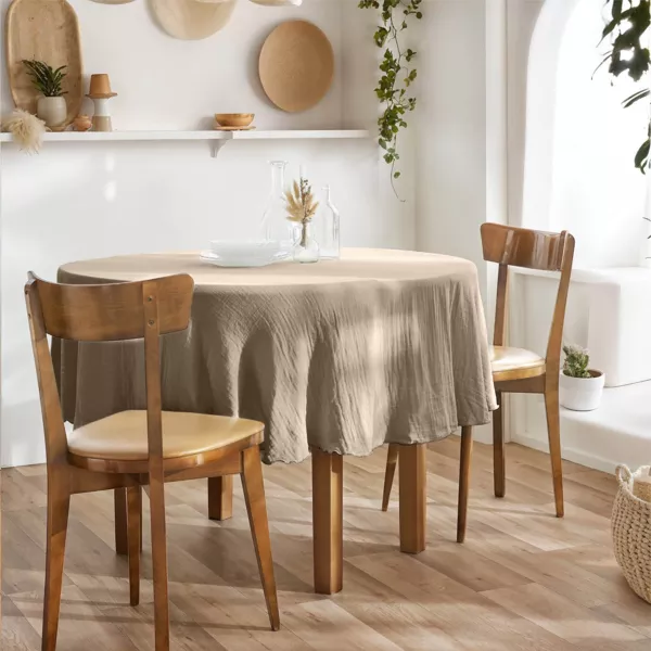 Tovaglia rotonda garza di cotone (180 cm) Ga�a Marrone corda