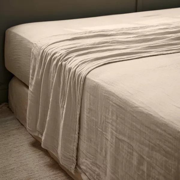 Katoenen gazen platte laken (240 x 300 cm) Gaïa Bruin touw