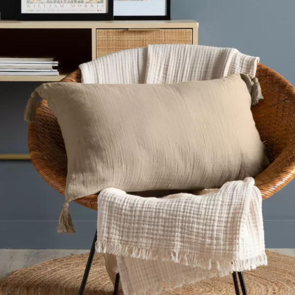 Coussin rectangulaire gaze de coton (40 x 60 cm) GaĂŻa Ficelle
