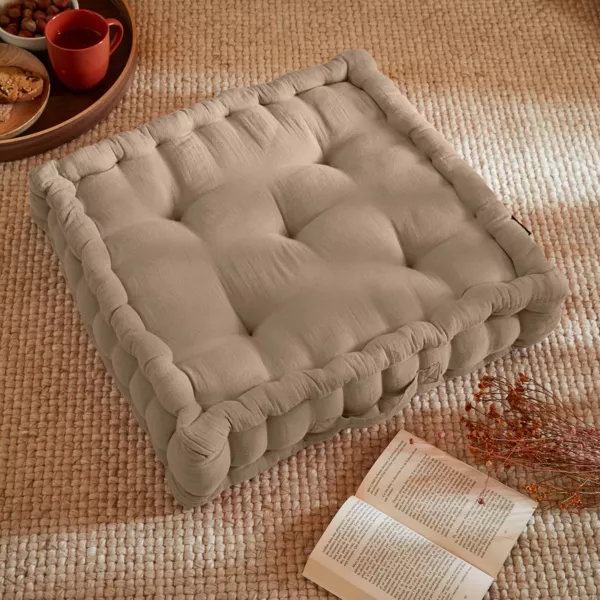 Coussin de sol carré gaze de coton (50 x 50 cm) Gaïa Ficelle