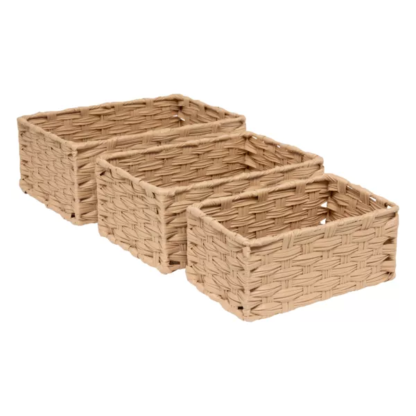 Set van 3 hoge gevlochten opbergmanden (30 x 21 cm) Garlic Beige