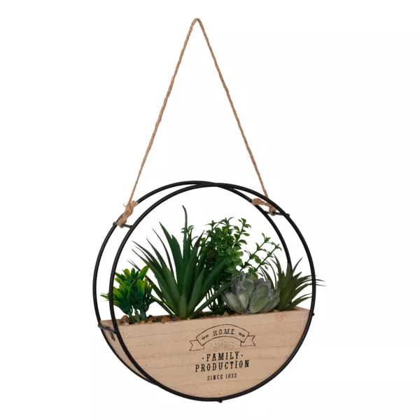 Kunstplanten in houten hangende houder (D20 cm) Family productie