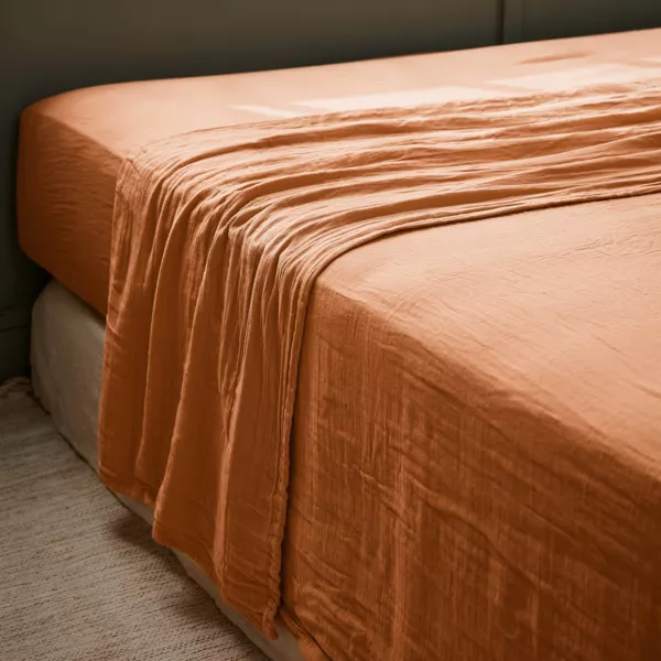 Drap plat gaze de coton (240 x 300 cm) Gaïa Abricot