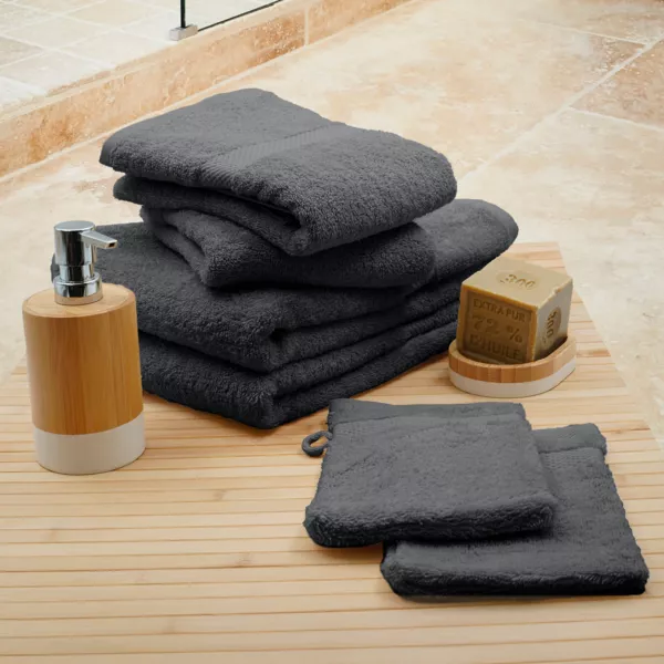 Lot de serviettes de bain 50x90 cm x2 + serviettes 70x130cm x2 + gants de toilette x2 Elegance Gris anthracite
