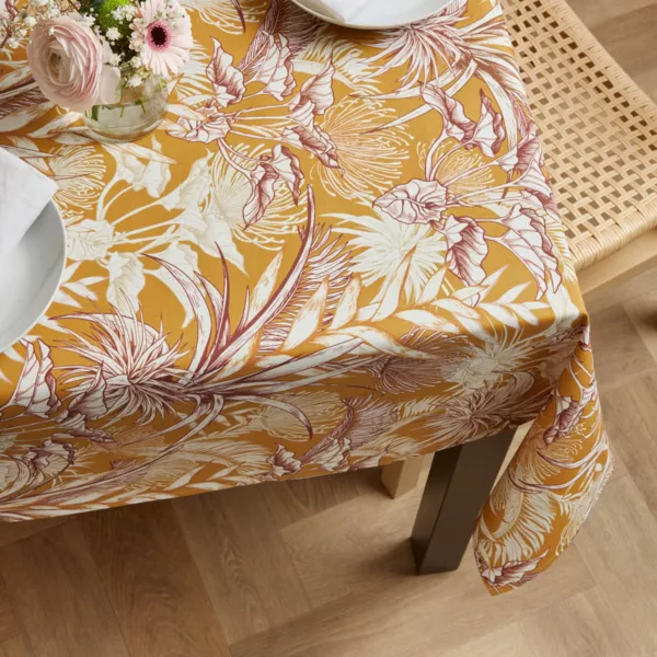Rechthoekig gecoat katoenen tafelkleed (150 x 250 cm) Granada Mosterdgeel
