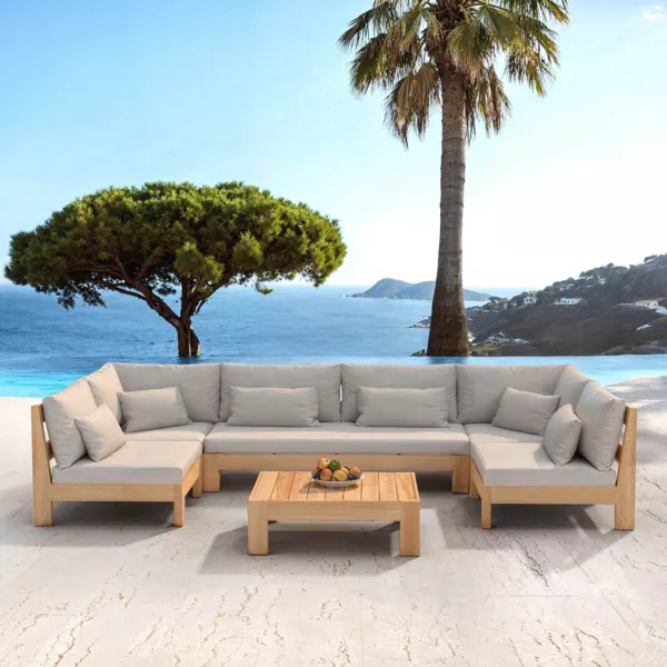Conjunto de jardín esquinero de madera de acacia 7 plazas 6 pzas Bornéo Arena