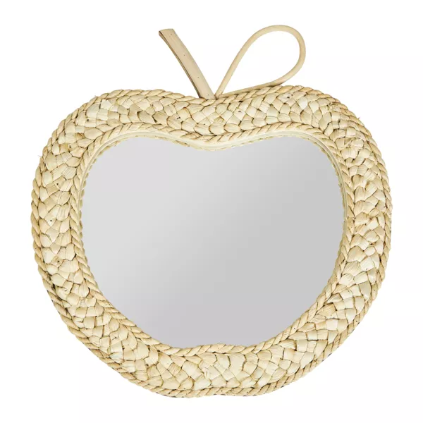 Vægtspejl med flettet reb (30 x 32 cm) Æble Beige