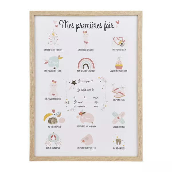 Toile murale enfant et stylo (30 x 40 cm) Mes premières fois Lila Beige