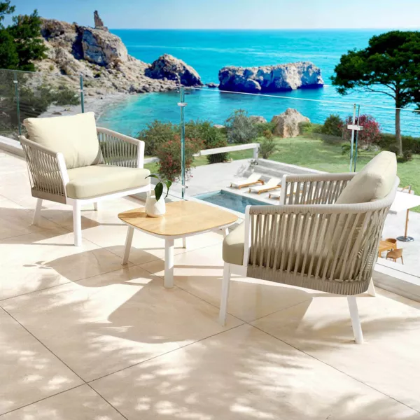 Salotto da giardino in alluminio 2 posti 3 pezzi Amalfi Bianco e beige