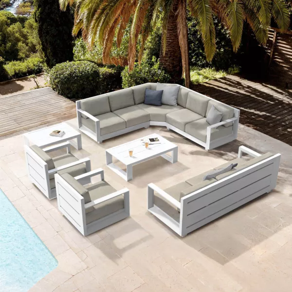 Hoek loungeset van aluminium 10 zitplaatsen Elba Wit en taupe