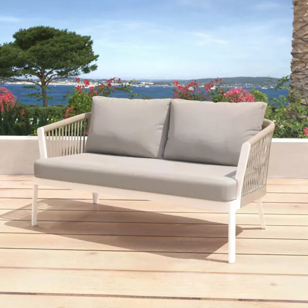 Tuinbank van aluminium 2 zitplaatsen Amalfi Wit en taupe