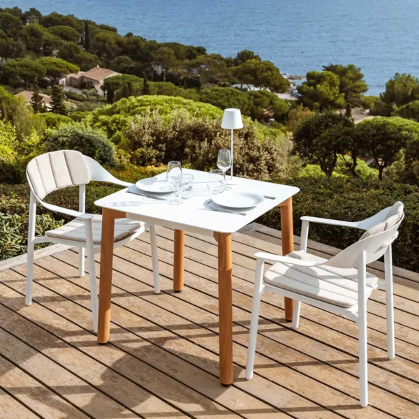 Mesa de jardín cuadrada de aluminio 2 plazas (76 x 76 cm) Monte Carlo Blanco