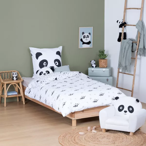 Copripiumino e federa per bambini in cotone (140 x 200 cm) Panda Nero