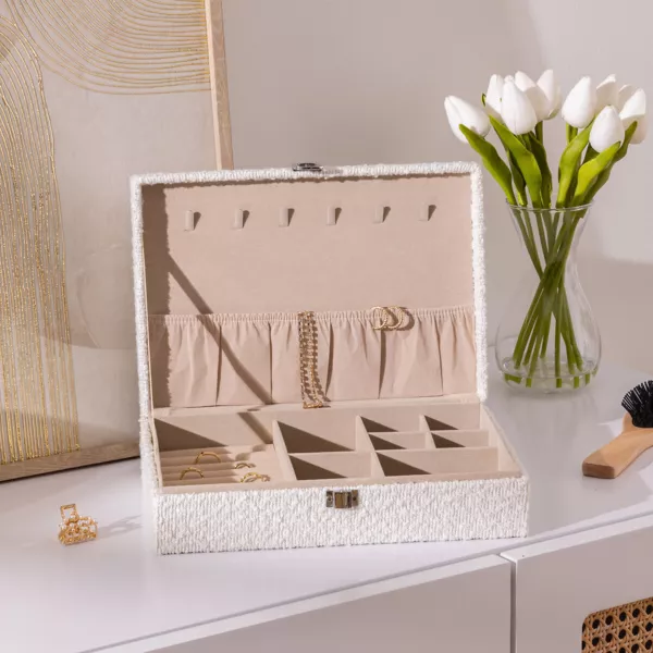 Smykkeskrin i boucl (28 x 19 cm) Loe Hvid