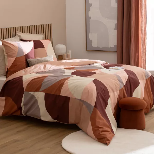 Funda nórdica y dos fundas de almohadas percal de algodón (260 x 240 cm) Tatia Terracota