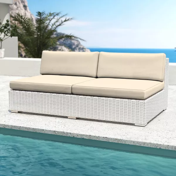 Tuinstoel zonder armleuningen 2 zitplaatsen van gevlochten hars Palma Wit en beige
